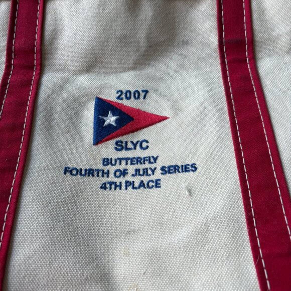 LL Bean Boat & Tote Medium Red Trim | Vintage Nautical Sailing Embroidered - Picture 3 of 12